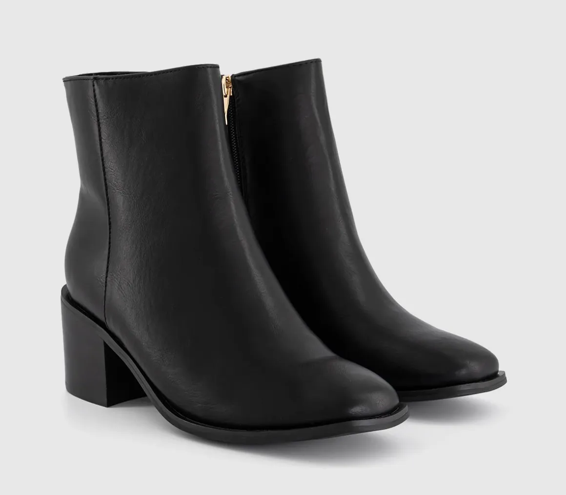 Abi Mid Heel Square Toe Block Heel Ankle Boots