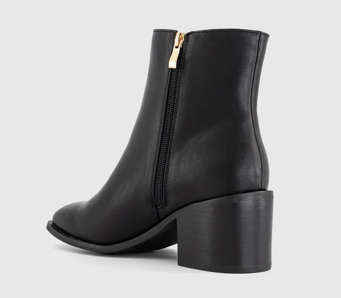 Abi Mid Heel Square Toe Block Heel Ankle Boots
