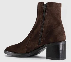 Annabella Square Toe Leather Block Heel Boots