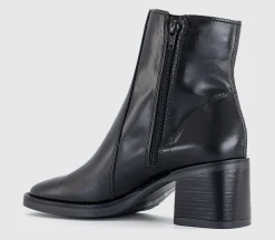 Annabella Square Toe Leather Block Heel Boots