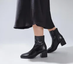 Annabella Square Toe Leather Block Heel Boots