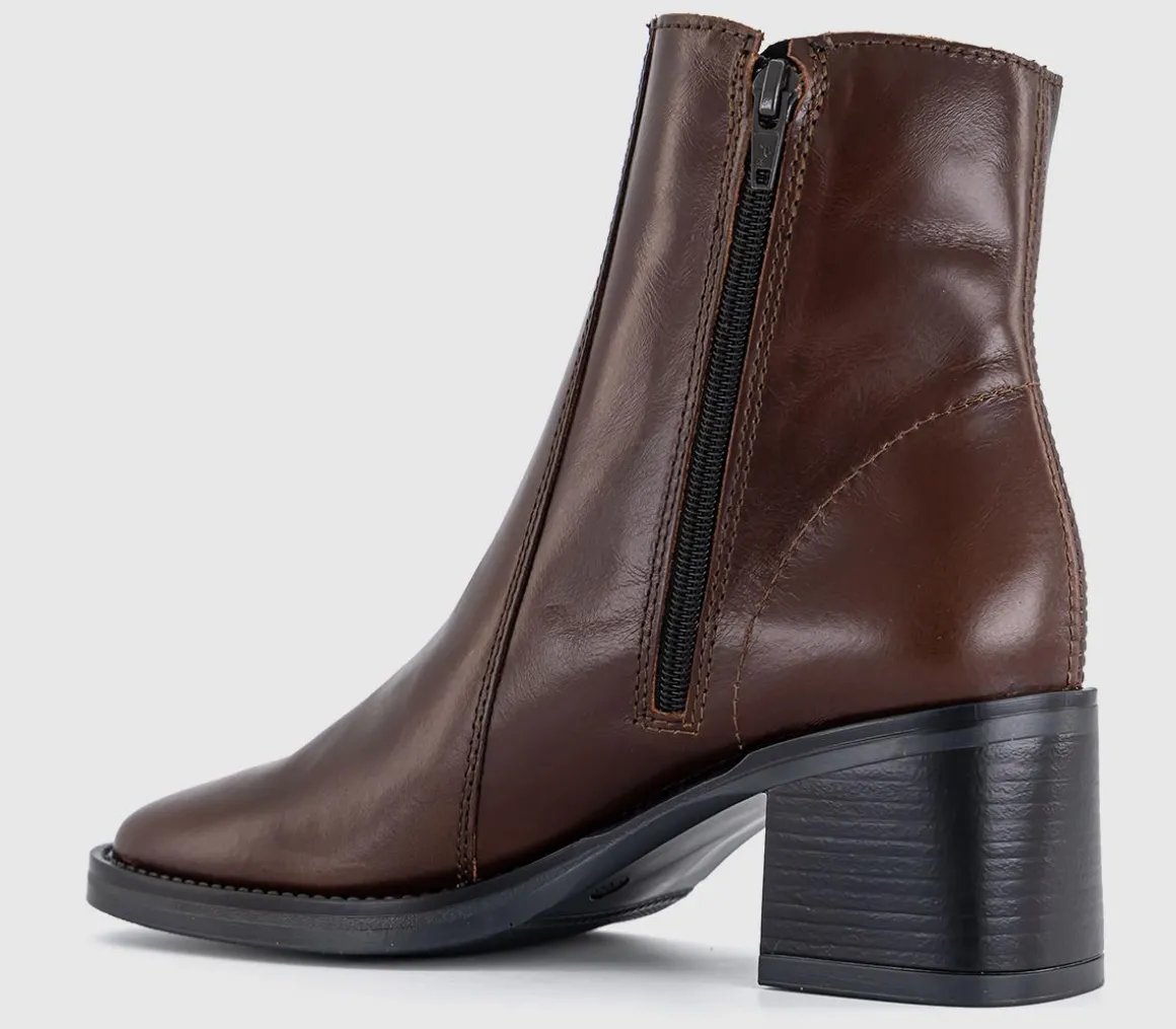 Annabella Square Toe Leather Block Heel Boots