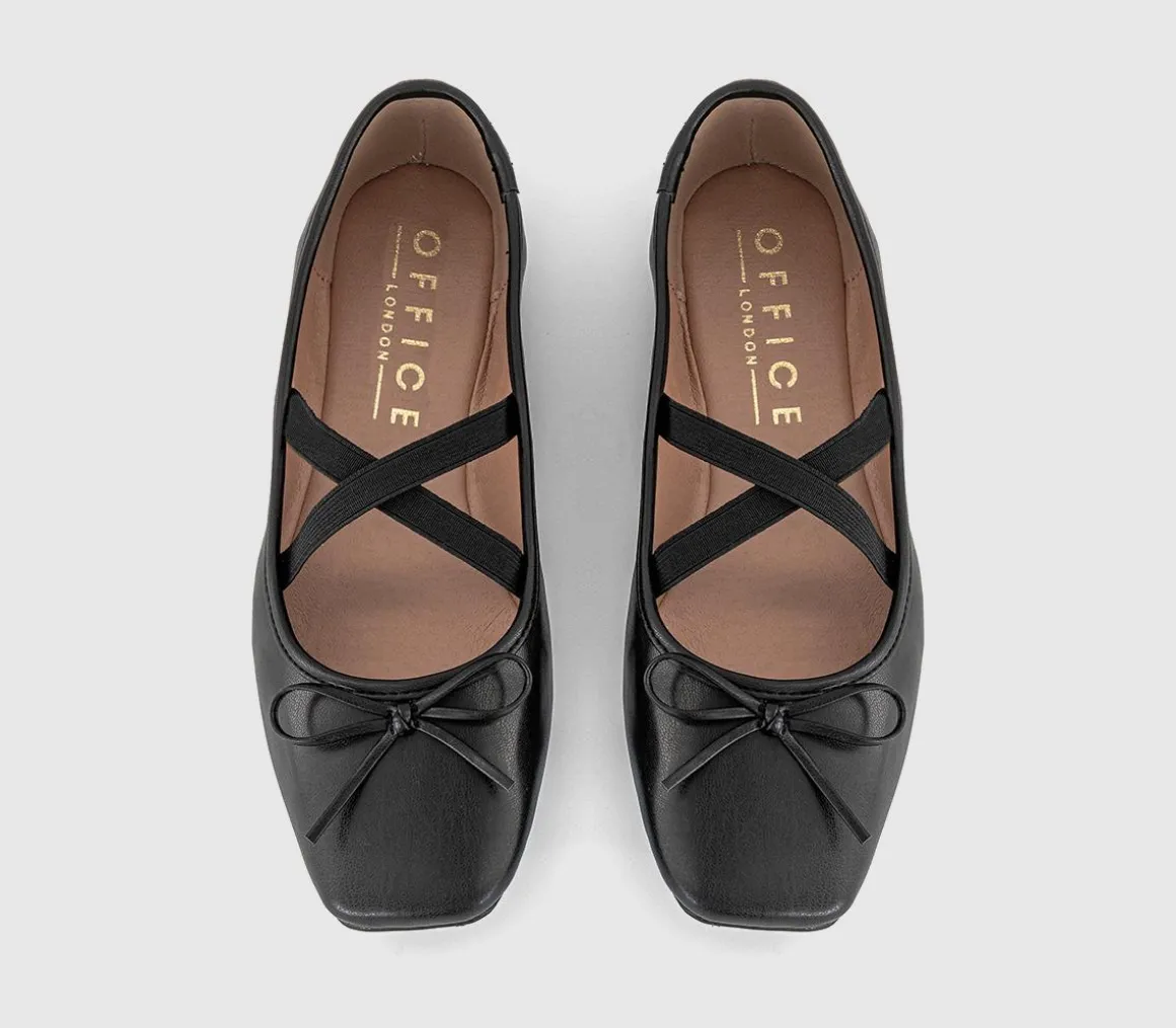Fate Elastic Cross Strap Square Toe Ballerina Flats