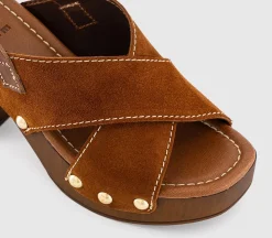 Miley Cross Over Wood Effect Heeled Sandals