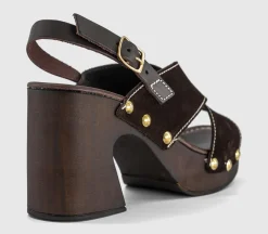Miley Cross Over Wood Effect Heeled Sandals