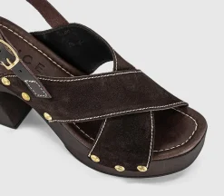 Miley Cross Over Wood Effect Heeled Sandals