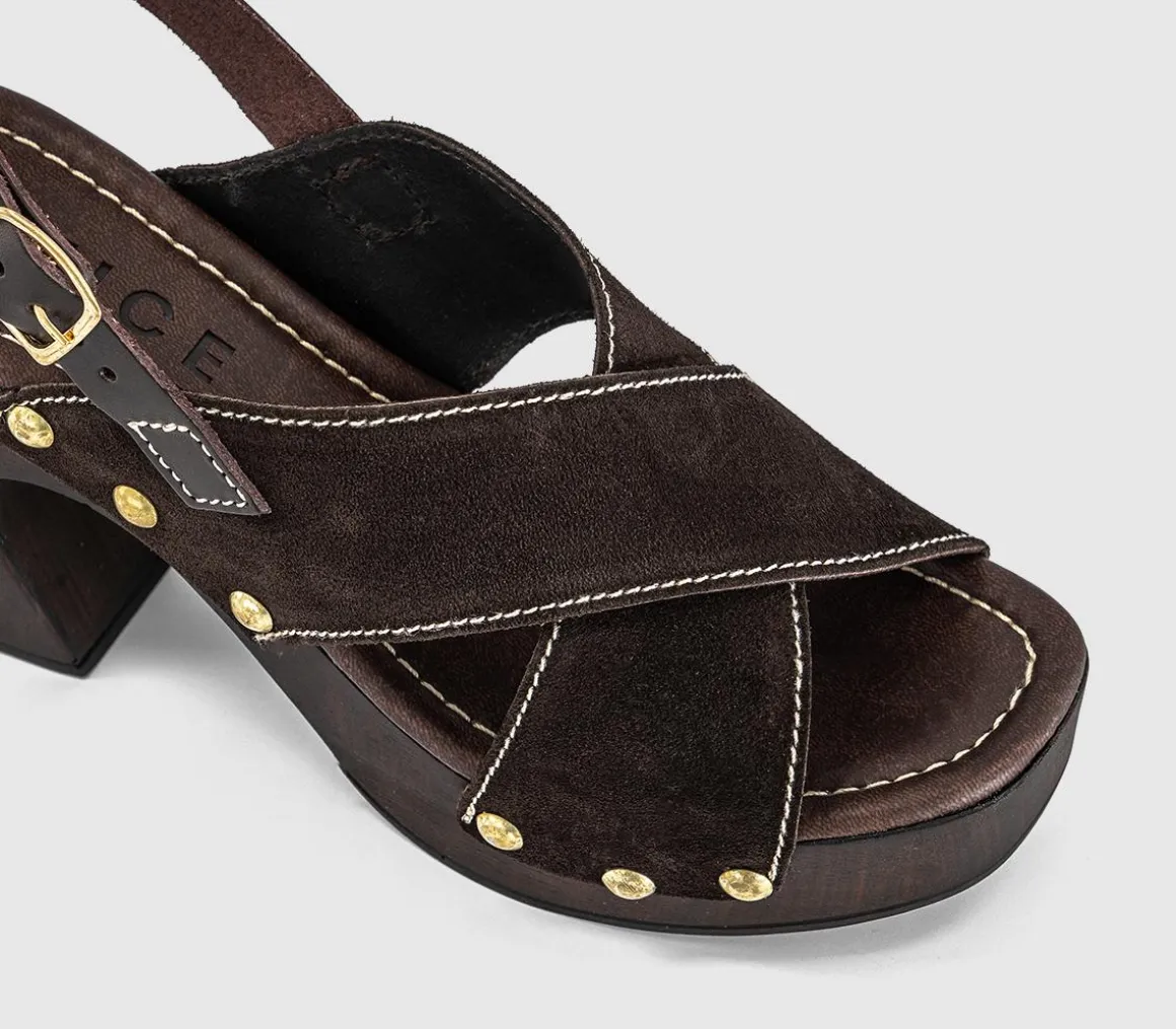 Miley Cross Over Wood Effect Heeled Sandals