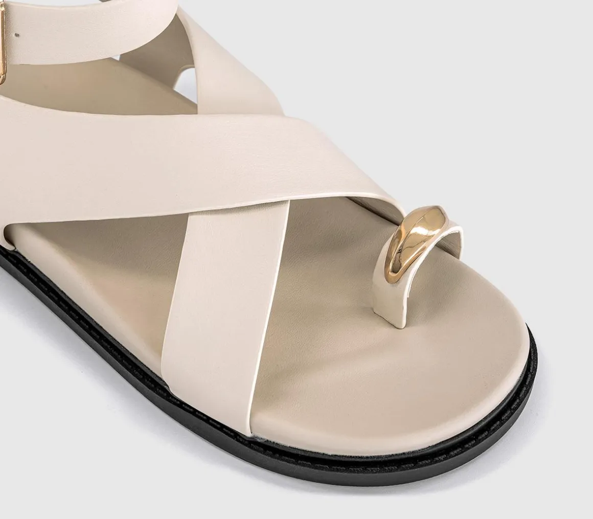 Skye Metal Trim Toe Loop Ankle Strap Footbed Sandals