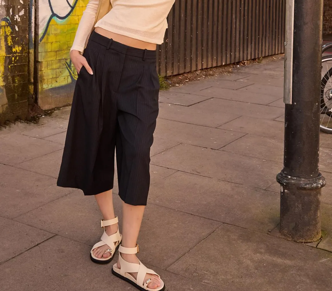 Skye Metal Trim Toe Loop Ankle Strap Footbed Sandals